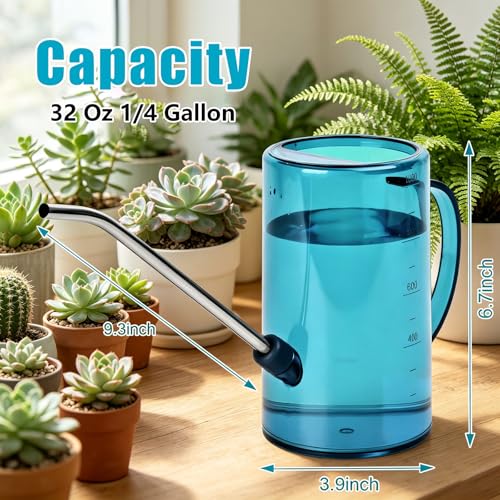Hand Plastic Watering Can - with Long Spout - 1/4 Gallon - 34 Oz - Blue - color: Blue