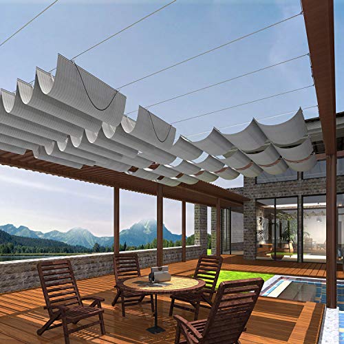 Patio 3'W x 12'L Pergola Shade Cover Retractable Canopy Replacement, Outdoor Pergolas Fabric Covers for Patio, Sun Shades Cloth with Slide-On Wire Cable for Deck Gazebo Backyard, Light Grey - color: Light Grey, size: 0 3' x 12', style: Breathable Material