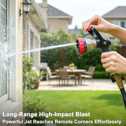 FANHAO Fireman Style Garden Hose Nozzle Heavy Duty Metal, 8 Spray Patterns - color: Red