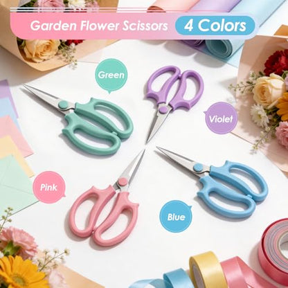 4PCS Flower Scissors, Stainless Steel Garden Shears (Slender) - size: 4PCS Slender