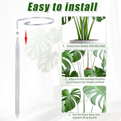 5 Pack Extendable Metal Plant Stakes, 7-24.5IN Adjustable Monstera Supports