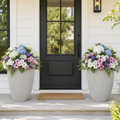 19" Mediterranean Beige Resin Tall Planters with Fluted Texture - color: 19"h-beige Fluted