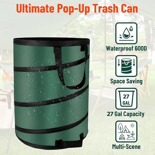 27 Gallons Pop Up Outdoor Camping Trash Can Recycle Bin Leaf Bags - size: 27 Gallons-1Pcs