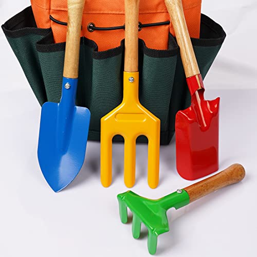 Kids Gardening Tool Set – Garden Tools Kit Includes Shovel, Rake, Fork Trowel, Children Garden Kit with Sun Hat, Apron, Gloves, Tote Bag, Sprayer and Bucket, Outdoor Play Toy Gift for Kid