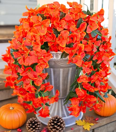 2 PCS Bougainvillea Artificial Hanging Flowers Plants for Outdoors, Orange - color: Orange