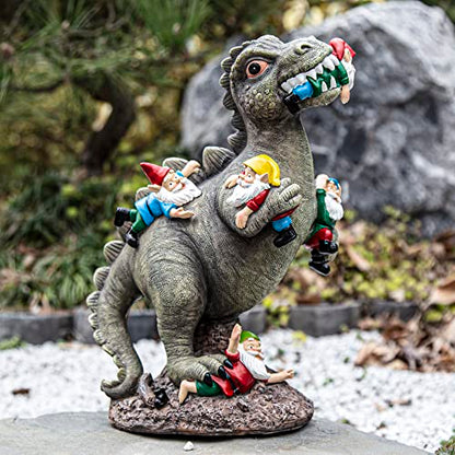 SOWSUN 10.7" Garden Gnomes Statue Dinosaur Outdoor Decor Gifts for Women - size: 10.7" Dinosaur