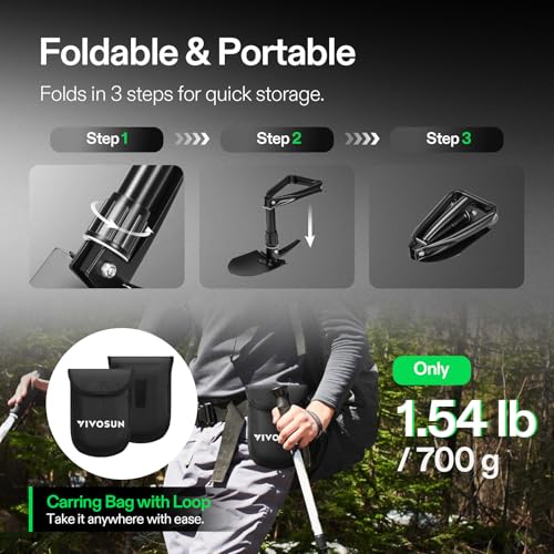 VIVOSUN Folding Camping Shovel, 18'' Survival Shovel with High Carbon Steel - size: 18" Black