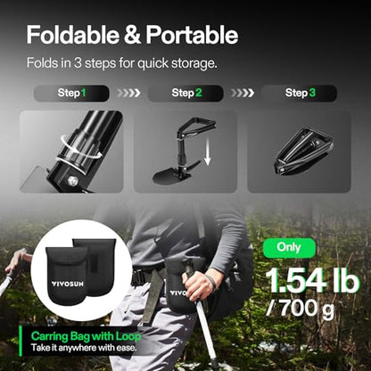 VIVOSUN Folding Camping Shovel, 18'' Survival Shovel with High Carbon Steel - size: 18" Black
