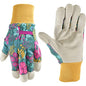 Wells Lamont Women's Gardening Gloves, Leather Palm, Botanical, Large