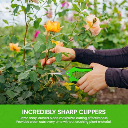 GARDEN GURU Razor Sharp Snip – Professional Garden Pruning Shears Trimmers Scissors – Super Sharp Micro-Tip Precision Stainless Steel Blades - Easy on Arthritic Hands - Soft Ergonomic Rubber Handles - size: 1 Pack, style: Snips