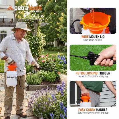 PetraTools HD101 Garden Pump Sprayer, 52-in Long Hose & 2 Nozzles, 1 Gallon - size: 1 Gallon