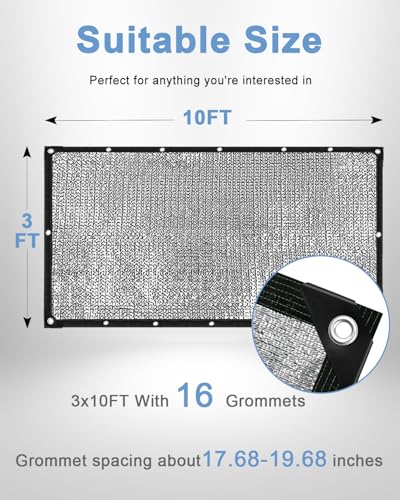 vensovo 95% Reflective Aluminet Shade Cloth with Grommets, 3 x 10 ft - color: 95%, size: 3x10FT