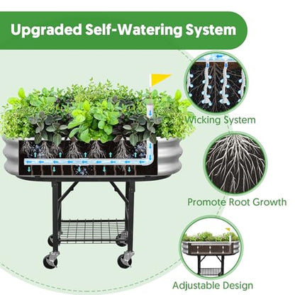 Self-Watering Raised Garden Bed with Legs, Wheels, and Foldable Stand
