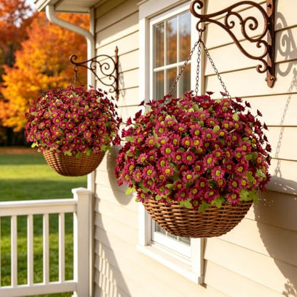 Artificial Daisy Mums for Outdoors, 12 PCS Fall Flowers, Burgundy - color: Burgundy
