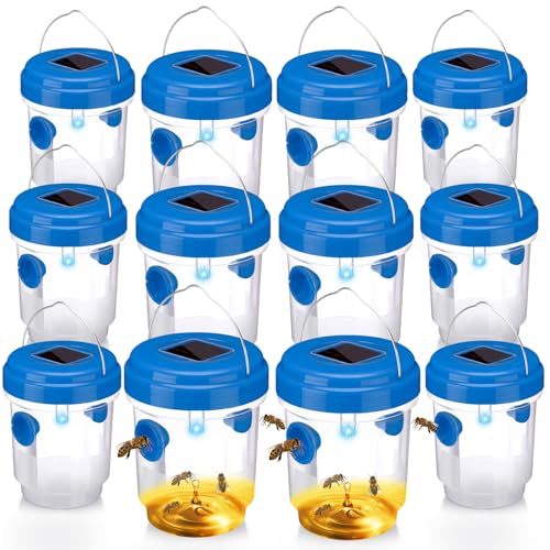 6 Pack Wasp Trap Solar Powered Bee Trap Reusable Fly Traps Outdoor Hanging Wasp Killer with UV LED Light Flying Insect Bee Killer for Indoor Outside Patio Home(Blue,6 Packs) - color: Blue