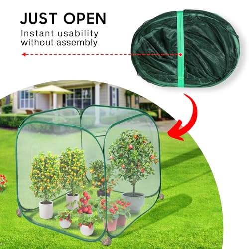 Pop Up Mesh Plant Cover, 35x35x38'' Garden Netting for Insect Protection - color: Green, size: 1 piece