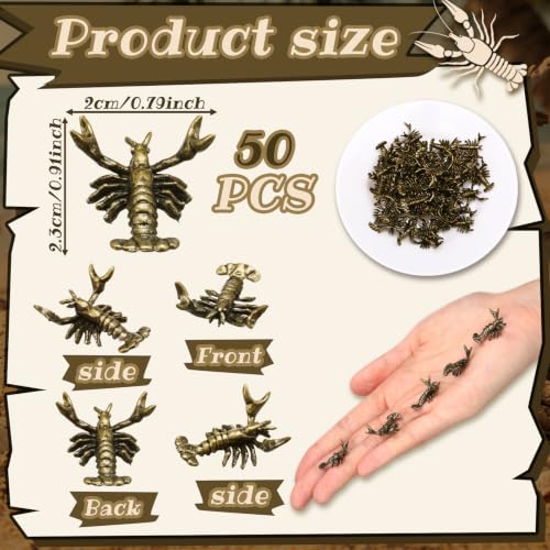 Civaner 50 Pcs Mini Brass Figurines Mini Crayfish Statue, Lobsters Decor - style: Crayfish
