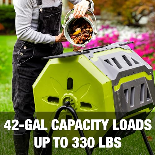 Sun Joe Tumbling Composter Bin with 360 Dual Chamber, 42 Gal, SJ-CMPS1