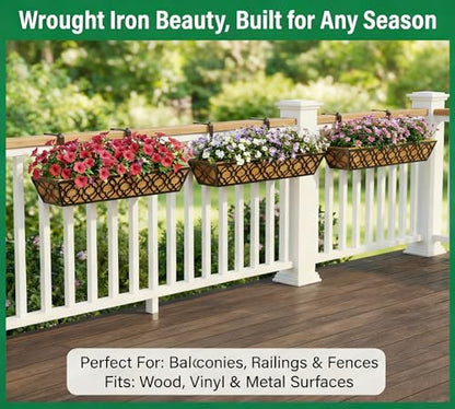 Y&M 30'' Large Window Box Railing Planter with Coco Liner, Outdoor Window Flower Boxes Over The Railing Planter Boxes Deck Fence Porch Patio Planter-2 Pack - size: Flower 30in 2p