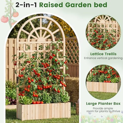 Happygrill Wooden Raised Garden Bed with Trellis & Privacy Screen - color: Natural, size: 36''x12''x71''