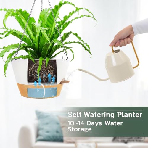 ZMTECH Large 12Inch Self Watering Hanging Planter, Water Window & Chain - color: White