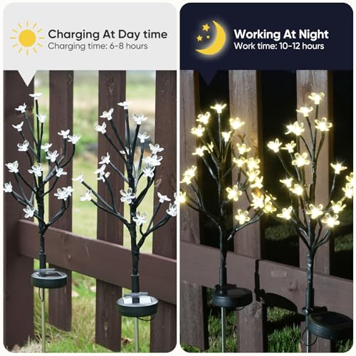 6 Pack Solar Lights Outdoor Waterproof, Garden Lights Solar Flowers - color: Warm White Cherry 6Pack