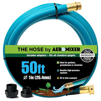 Aeromixer THE HOSE 1 Inch Garden Hose 50 Ft w/Adapter Set for 3/4 Spigots - size: 1" x 50', style: 1 Pack