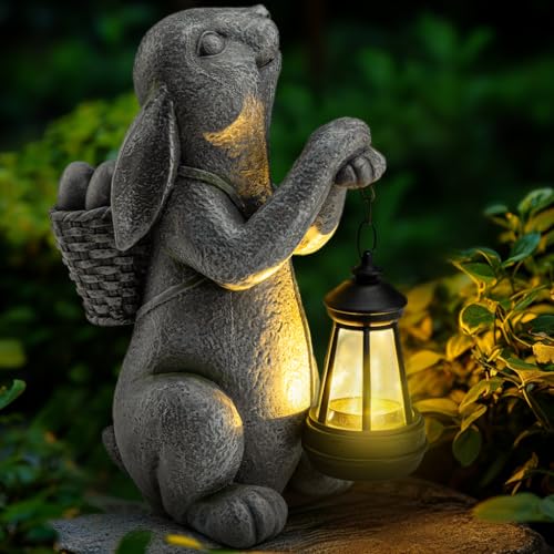 YDKOJGW Solar Garden Outdoor Statues Rabbit with Solar Lantern,Outdoor Bunny Figurines Decorations,Lawn Decor Bunny Statue for Patio, Balcony, Yard Ornament,Unique Housewarming and Easter Gifts - color: Grey 02 Rabbit