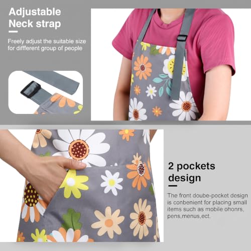 BOUMUSOE 3 Pack Floral Aprons with Pocket, Blooming Womens Aprons - color: Orange, Green, Pink