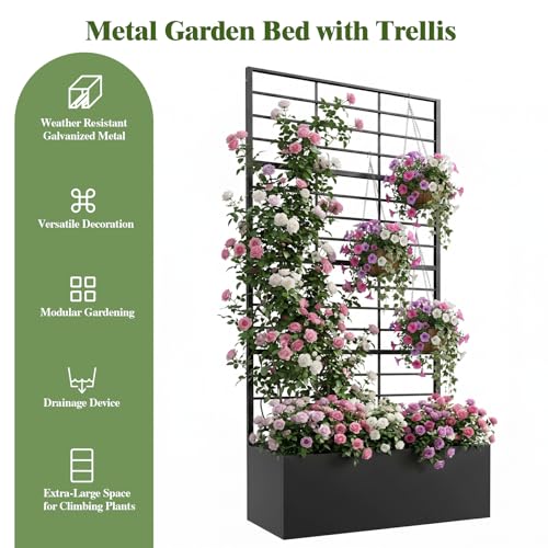 Metal Planter Box with Trellis Set of 2, 71" Raised Garden Bed - size: 2 PCS 35" Lx15.7" Wx70.8" H