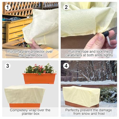 4 Pcs Rectangular Planter Box Cover Freeze Protection, Flower Box Covers Winter Frost Blanket with Drawstring for Outdoor Plants Balcony Windowsill Raised Beds(39.3x17.7x15.7 Inch)