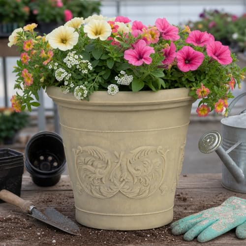 Sunnydaze Arabella 16'' Plastic Planter Pot for Plants, Beige - color: Beige, size: 16 in