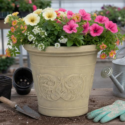 Sunnydaze Arabella 16'' Plastic Planter Pot for Plants, Beige - color: Beige, size: 16 in