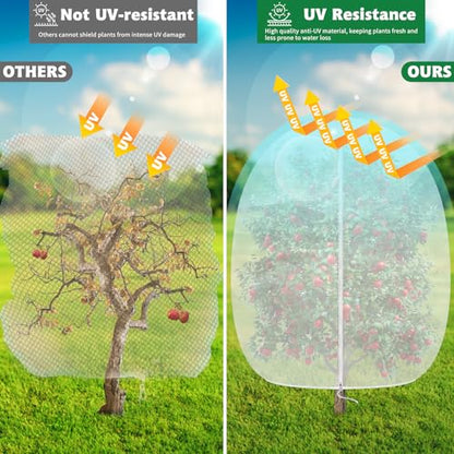 OZMI 4 Pack Fruit Tree Blueberry Bush Netting Cover, 4.6Ft x 5.9Ft Reusable Bird Netting for Garden Protection with Zipper & Drawstring, Shrubs Tomato Strawberry Plant Bushes Protector - size: 4.6 x 5.9 FT