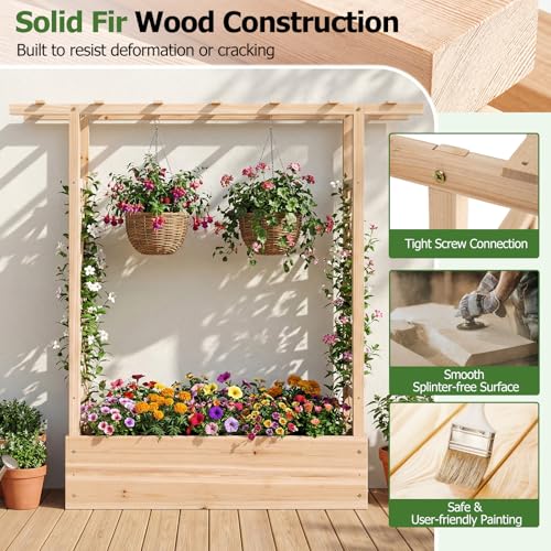 Happygrill 45" Raised Garden Bed with Trellis & Hanging Roof