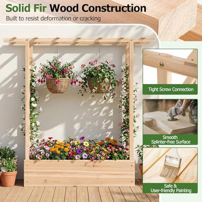 Happygrill 45" Raised Garden Bed with Trellis & Hanging Roof