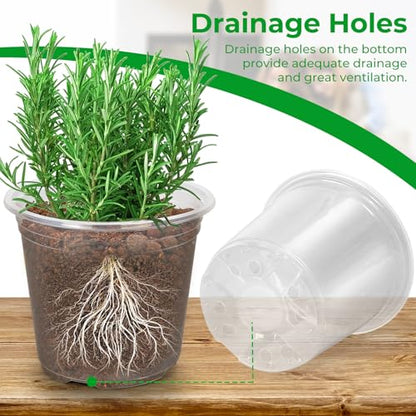 FUIJOL 6/8/10/12 Inch 16 Pack Large Clear Nursery Pots with Drainage - size: 6/8/10/12inch-16Pack