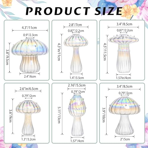 Mushroom Vase, Set of 6 Clear Glass Propagation Stations Vases - color: Clear
