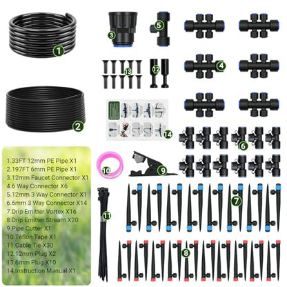 230FT Drip Irrigation Kit with 36 Adjustable Emitters, Push-Fit System - size: 230FT