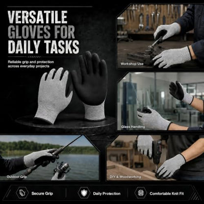 Level 5 Cut Resistant Work Gloves, Sandy Nitrile Grip, 1 Pair - color: X-large(black)