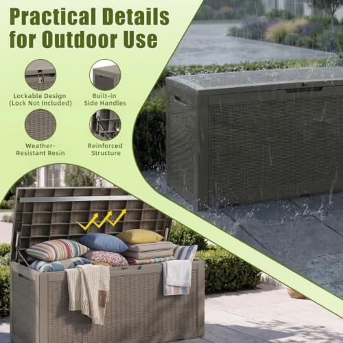 ROJIK 160 Gallon Deck Box, Lockable Waterproof Resin Storage Box Grey - color: Grey, size: 160 Gallon