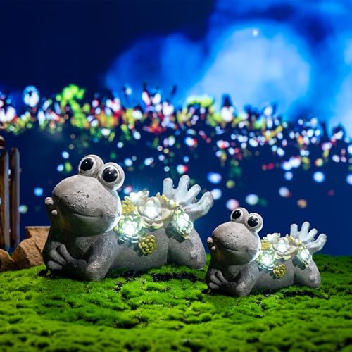 TERESA'S COLLECTIONS Cute Frog Garden Decor with Solar Light 5.5" - size: Medium