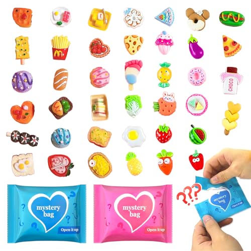 50 Pack Mini Food Blind Bags for Kids - Small Dollhouse Accessories & Party Favors Set with Tiny Resin Food Toys, Perfect for Pretend Cooking Games, Miniature Kitchen Play & Collecting - color: Food