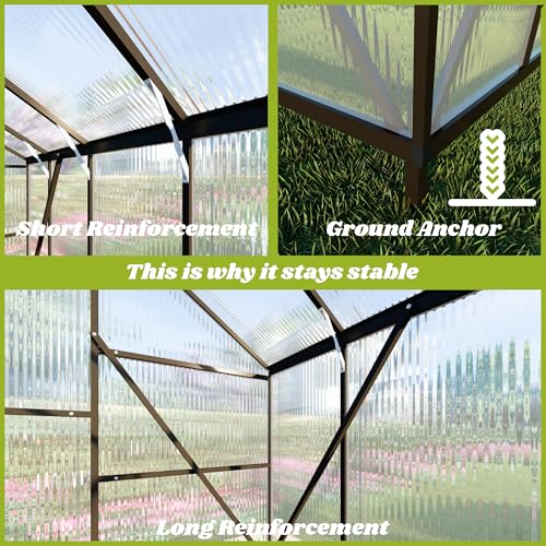 8x12 FT Outdoor Greenhouse with Roof Vent, Dark Gray - color: Dark Gray, size: 8×12FT