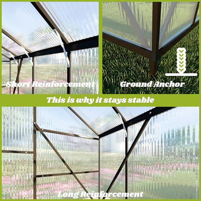 8x12 FT Outdoor Greenhouse with Roof Vent, Charcoal Black - color: Charcoal Black, size: 8×12FT