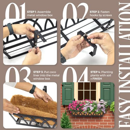 4 Pack 36IN Window Box Planter Basket w/Adjustable Brackets (S1) - color: Set 4