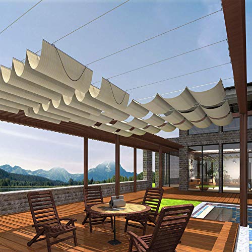 Patio 3'W x 12'L Pergola Shade Cover Retractable Canopy Replacement, Outdoor Pergolas Fabric Covers for Patio, Sun Shades Cloth with Slide-On Wire Cable for Deck Gazebo Backyard, Beige - color: Beige, size: 0 3' x 12', style: Breathable Material