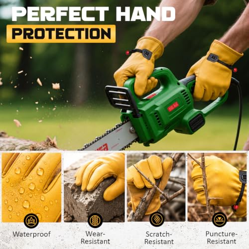 Cowhide Work Gloves Men & Women, Reinforced Palm, Puncture Resistanta - size: Small