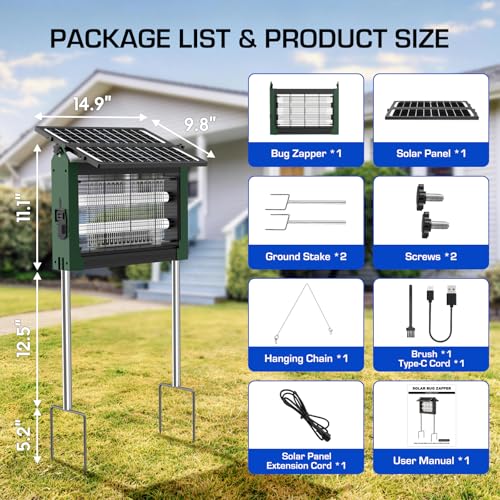 Solar Bug Zapper Outdoor with Dual Solar Panels, 4500V Mosquito Zapper - color: Green