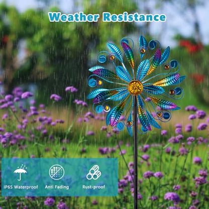 13"Metal Wind Spinners for Outdoor, 360° Wind Sculpture with Stake - color: Purple4